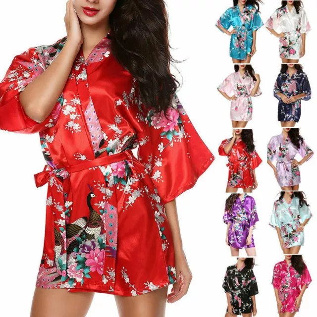 Abito corto kimono donna abito abito da sposa damigella d'onore seta raso accappatoio UK