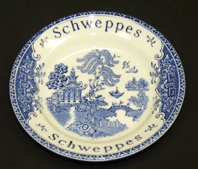 Vtg Enoch Wedgwood Tunstall Blue Willow Schweppes Advertising Tip Tray Dish