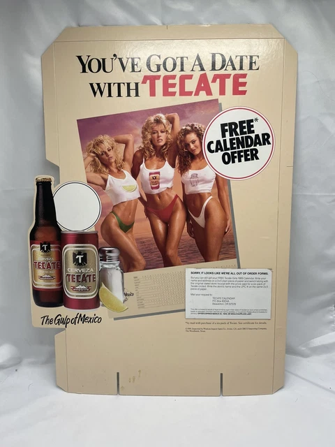 Vintage 1989 Tecate Girls Mexico Free Calendar Offer Cardboard Advertising Sign