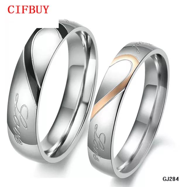 Silver Wedding Band Couple Stainless Steel Engagement Ring Women/Men's 2