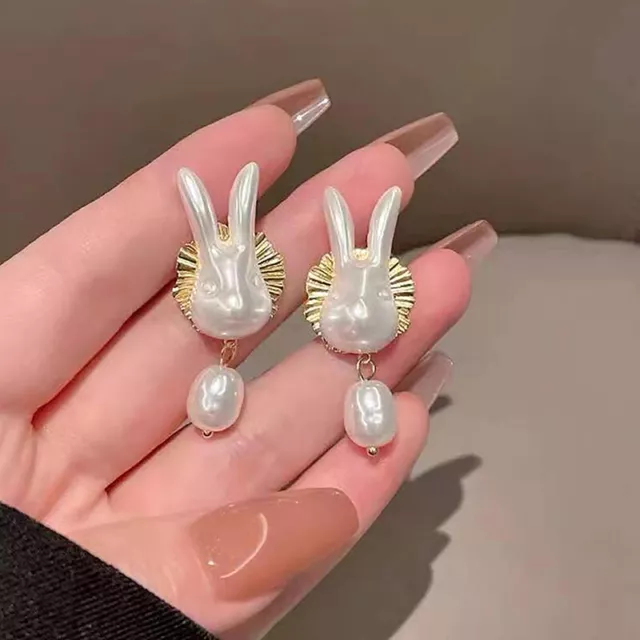 1Pair Retro Pearl Rabbit Stud Earrings Vintage Temperament Fashion Earrings zh