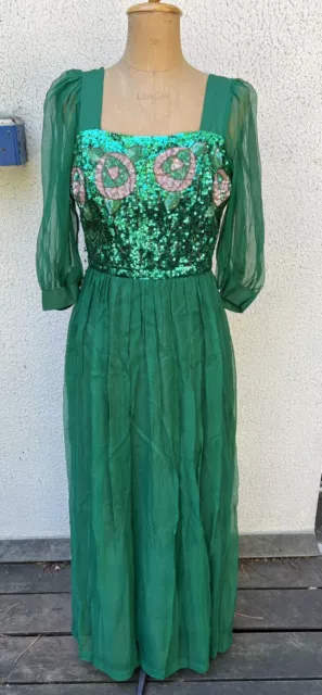 ￼ Robe de soirée travail de couturière vintage paillettes sequins Mousseline 2