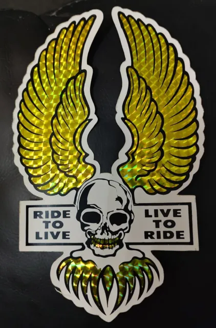 Vintage 70's/80's - Ride To Live, Live To Ride. Gold Biker Prism Sticker.