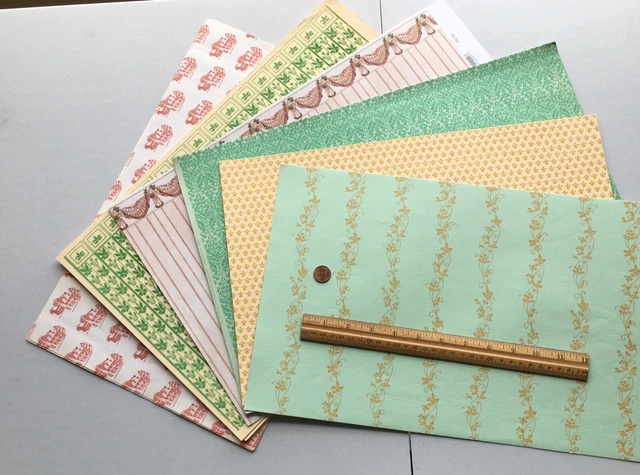 Dollhouses miniature wallpaper, flocked green victorian & golds, All 1:12 scale