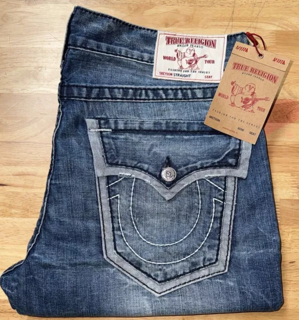 True Religion Straight with Flaps Outline Horeshoe Stitch Men's Jeans