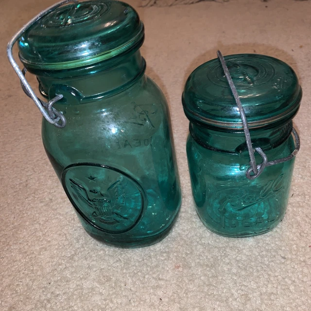 2 Blue Ball Ideal Mason Jars Bicentennial Celebration 1776-1976 Eagle Pint Quart