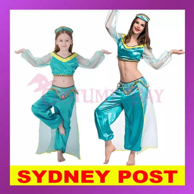 Aladdin Genie Princess Jasmine Arabian Belly Dancer Womens Halloween Costume AU