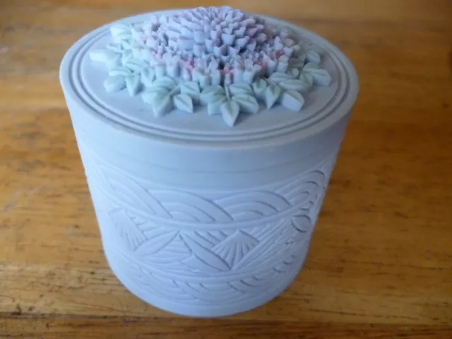Boxed Ornate Pottery Pill / Trinket Pot With Flowers