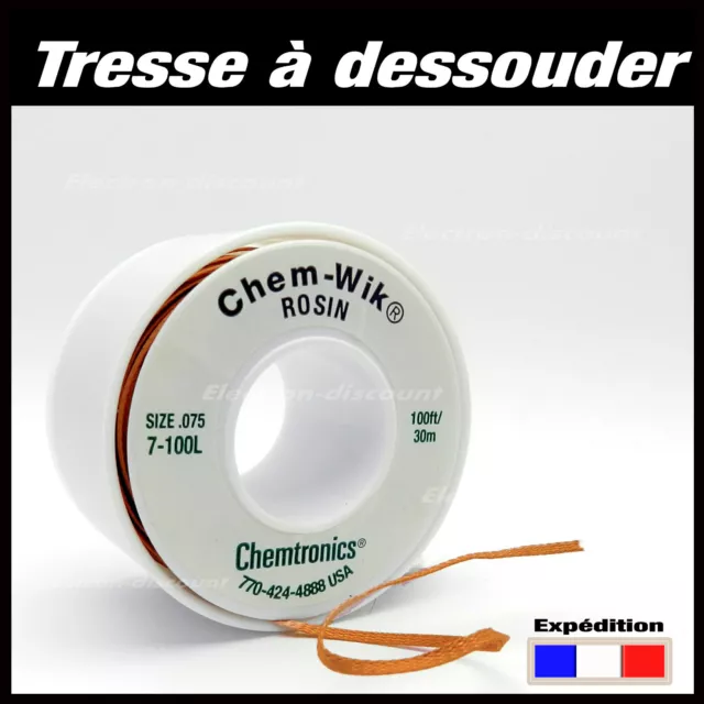 Tresse à dessouder de 50cm à 30m   -  Chem-Wik ROSIN, 0,8mm - 1,5mm -1,9mm