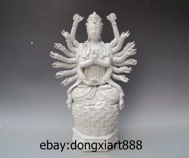 18" China Dehua White Porcelain & Pottery Maha Cundi Kwan-yin Bodhisattva Statue