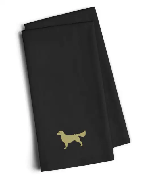 Golden Retriever Black Embroidered Towel Set of 2 BB3404BKTWE New