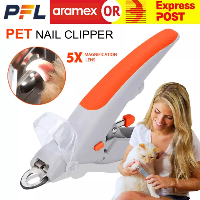 LED Light Pet Nail Clipper Dog Cat Professional Toe Trimmer Grooming Steel Tool