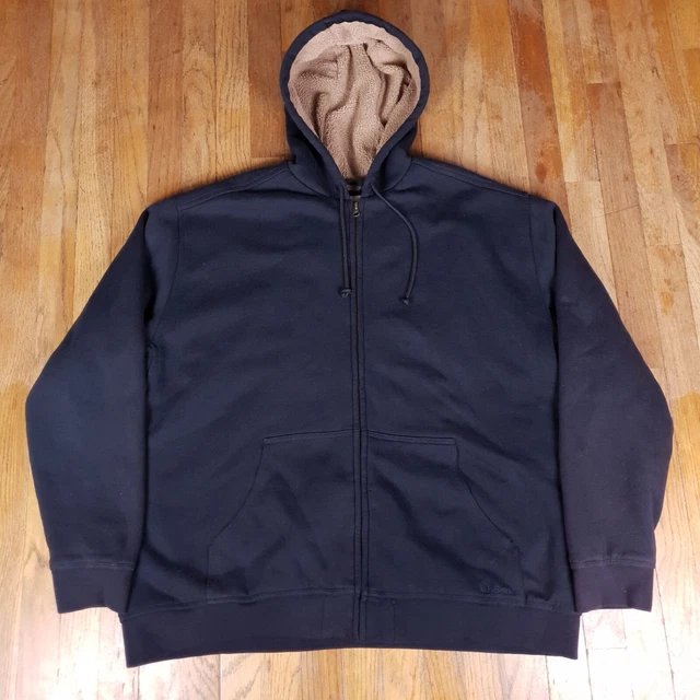 LL Bean Hoodie Katahdin Iron Works Sherpa Lined Heavyweight 2XL Black
