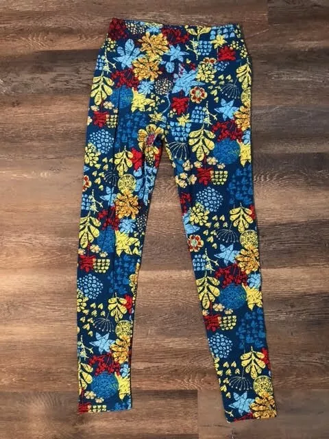 NEW WITH TAGS Lularoe Leggings OS Floral Blue Red Yellow Light Blue Excellent