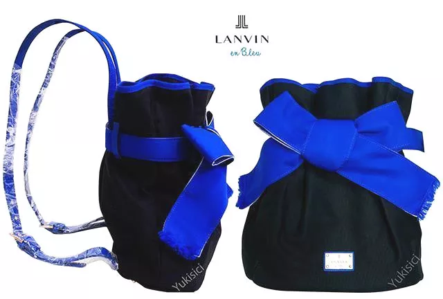 LANVIN en Bleu Japan Ltd Backpack Bag Grosgrain Big Ribbon-Black & Blue-NWT