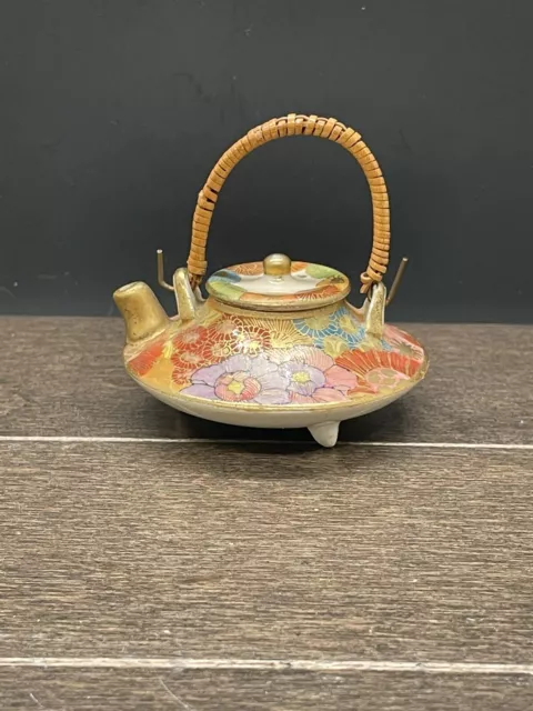 Miniature Meiji Period, Satsuma teapot, 1000 Thousand Flowers Millefiori, Japane