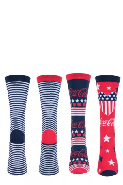 Coca Cola Ladies Cotton Rich Socks Striped and Patterned Gift Idea - 2 Pair Pack