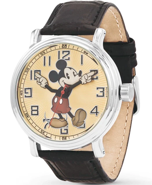 DISNEY MICKEY MOUSE Jumbo Watch, Hands Tell Time, Date, Leather Strap