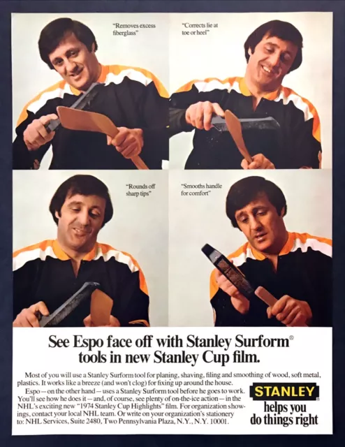 1975 Boston Bruins Hockey Star Phil Esposito photo Stanley Tools promo print ad