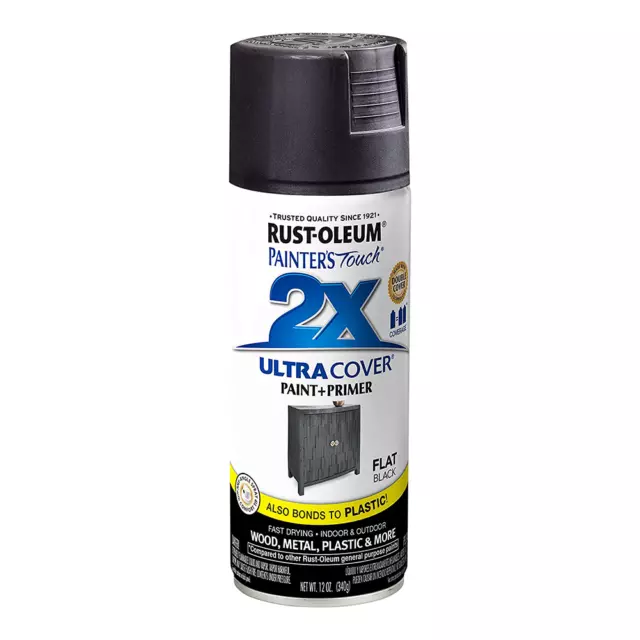 RUST-OLEUM 2X Ultra Cover Flat Paint & Primer Spray Paint 340g Matte Black