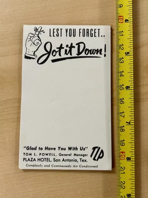 Vintage Plaza Hotel GM Complementary Note Pad Souvenir, San Antonio, Texas 3