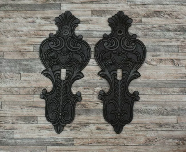 2pc Vtg Cast Iron Door Gate Escutcheon Key Hole Cover Dummy Hinges Farm Decor
