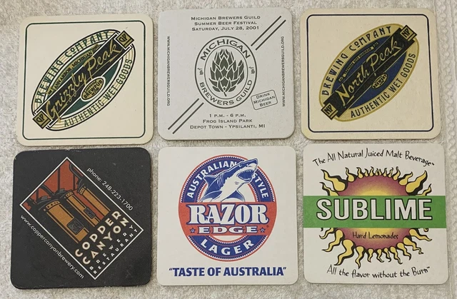 6 Older Micro Brewery Beer Coasters - Razor Edge - Copper Canyon - Sublime