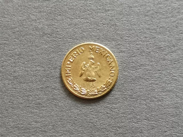 Mexico,miniature gold coin Maximiliano,1865 UNC