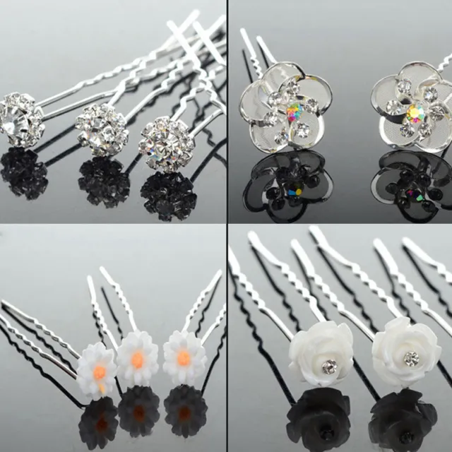 20 Stück U-Förmige Kristall-Perlen-Brötchen-Haarspange Mit Griff Blumen- ┛