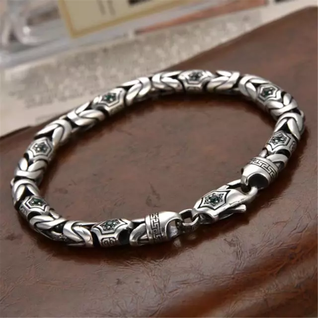 Pure S925 Sterling Silver Chain Unisex Unique Byzantine Tube Bead Link Bracelet