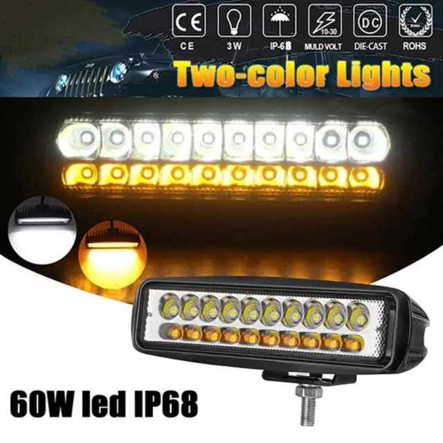 1x 6" 60 W Top auto LED fuoristrada barra luminosa da lavoro doppio colore bianco e ambra waterpHH7