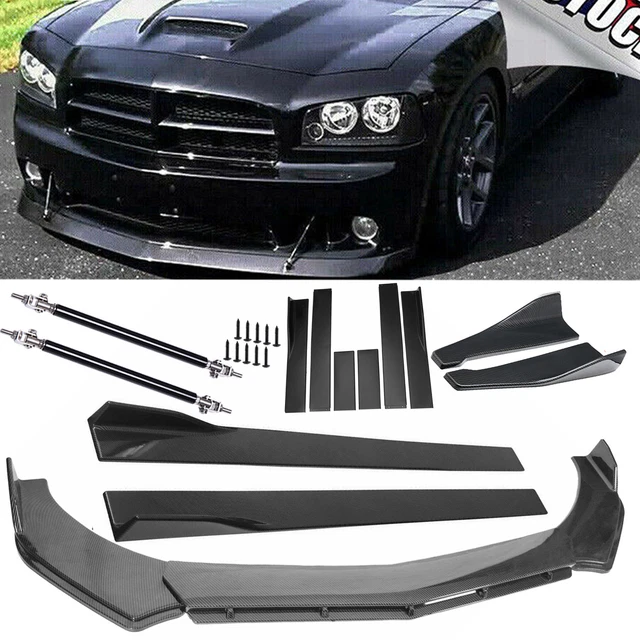 CARBON FIBER FRONT Bumper Lip Side Skirt/ Strut Rods For Dodge Charger