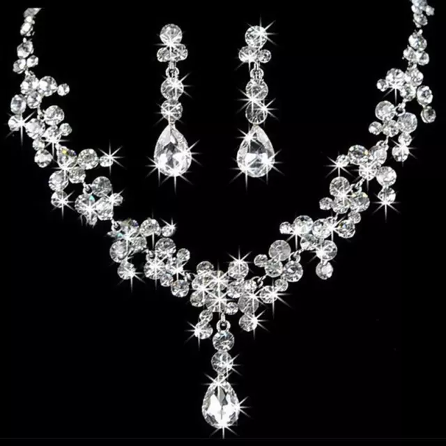 Wedding Bridal Party Jewelry Set Crystal Diamante Rhinestone Necklace & Earrings 3