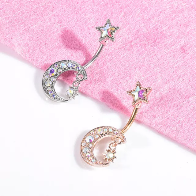 Anelli per ombelico ombelico Bar Crystal Moon Star Dangle Body Piercing 3