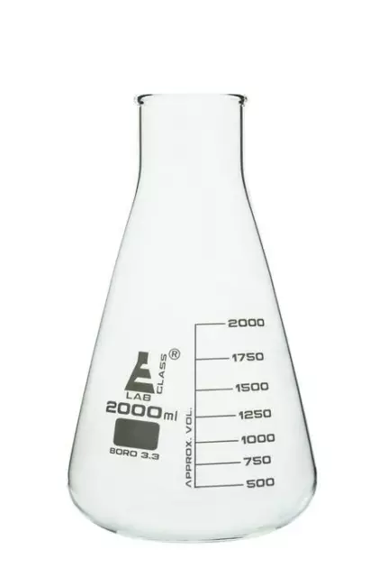 2 Litre Conical Erlenmeyer Flask 2000ml Borosilicate 3.3 Glass Lab Glass