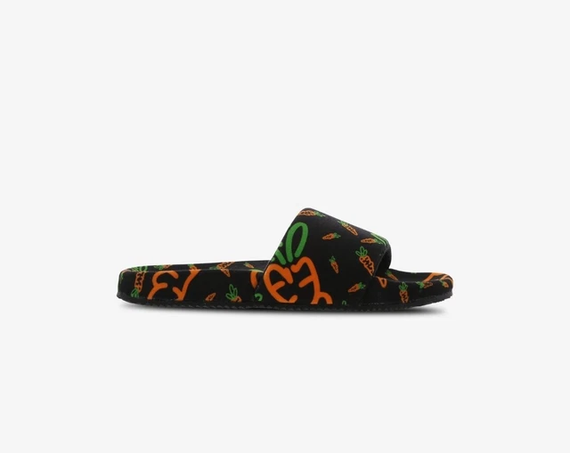 CARROTS Logo AOP Slide Sandals sz 11 Black Orange Champion