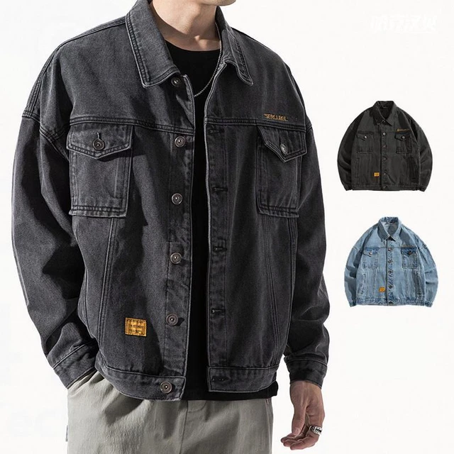 Men Denim Coat Jackets Loose Retro Pocket Jean Outerwear Work Cargo Jacket Tops