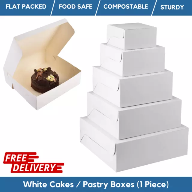 White Cake Boxes | Flat Fold Pastry Boxes for Bakeries, Weddings, Birthday Cake