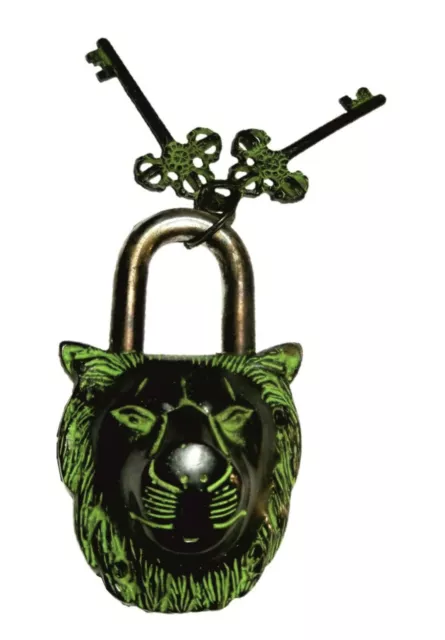 Lion Shape Door Lock Antique Style Handcrafted Brass Padlock With Working Keys