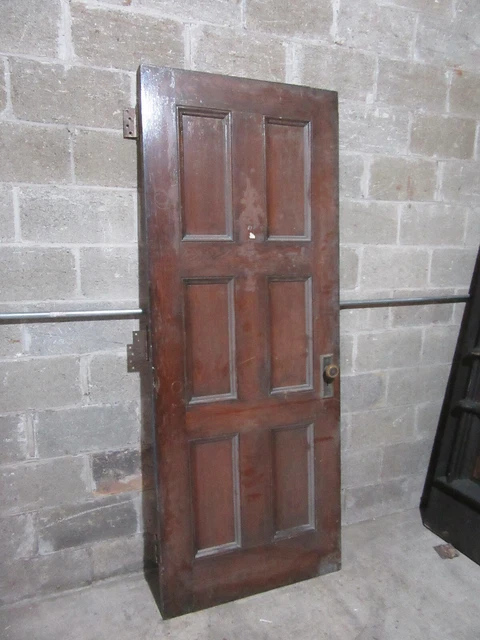 ~ ANTIQUE OAK 6 PANEL DOOR WITH HARDWARE L ~ 31.75 x 81.5 ARCHITECTURAL SALVAGE 2