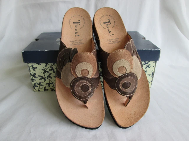THINK WOMENS  JULIA CIRCLE CAFE/KOMBI/CAPR lEATHER THONG SANDAL 41 NEW IN BOX