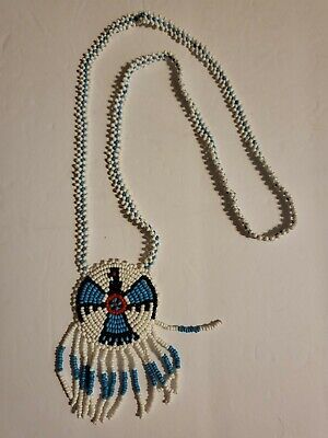 Native American Seed Bead Beaded Necklace Medallion Vintage Bird Dream Catcher