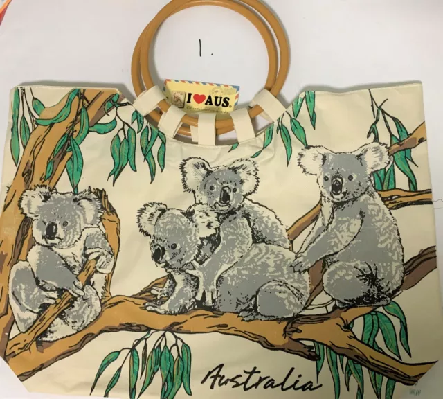 2x Australian Souvenir Travel Bag with Wooden Handles - 5 Designs To Choose From