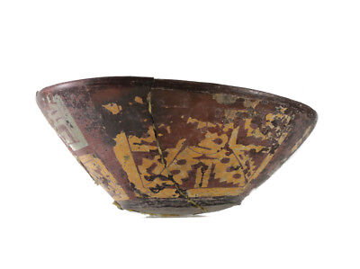 Pre-Columbian Polychrome Bowl, dark brown ground, painted geometric designs 2