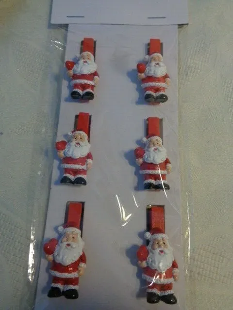 6 x Wäscheklammer rot  Weihnachtsmann Nikolaus ca 3  cm  Weihnachten 218 NEU