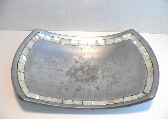 Vintage Mother of Pearl Inlaid Metal Tabletop Bowl Dish