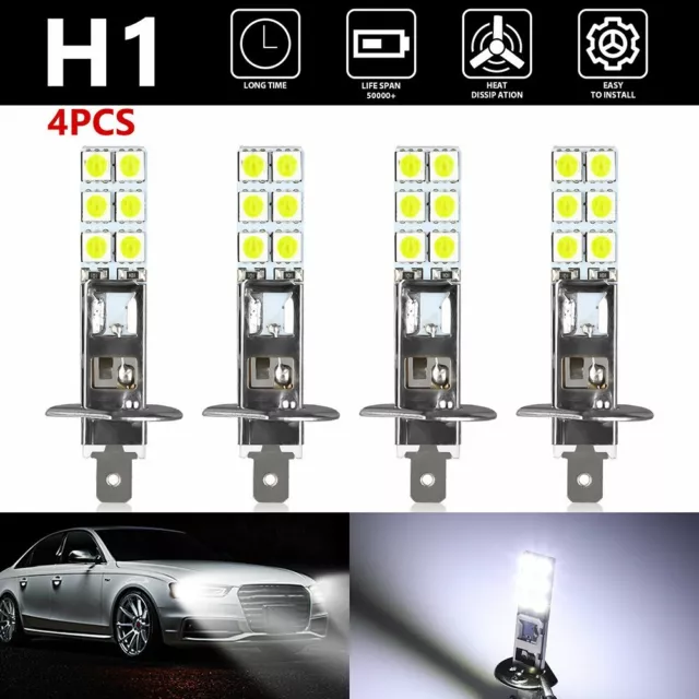 4pcs H1 6000K LED Blanc Phare Kit Ampoules Brouillard Conduite Feu Lampe 12V-24V