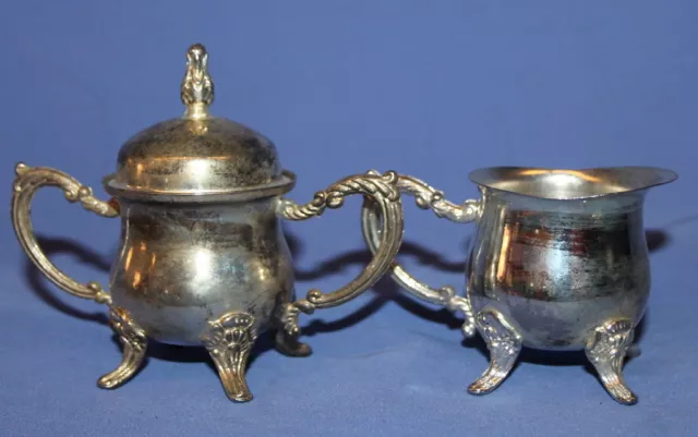 Vintage Small Ornate Silverplated Footed Set Creamer And Sugar Bowl