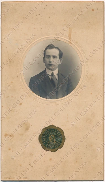 1914 Ritratto giovane uomo dedica Emilia Fotografia Attilio Lazzari Cremona?