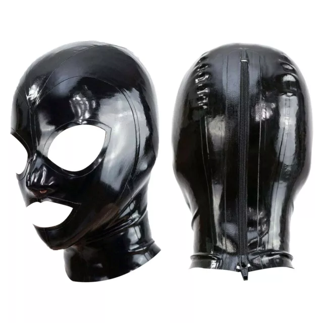 US Unisex Latex Zipped Hood Mask Head Cover Open Eyes Mouth & Nostrils Cosplay